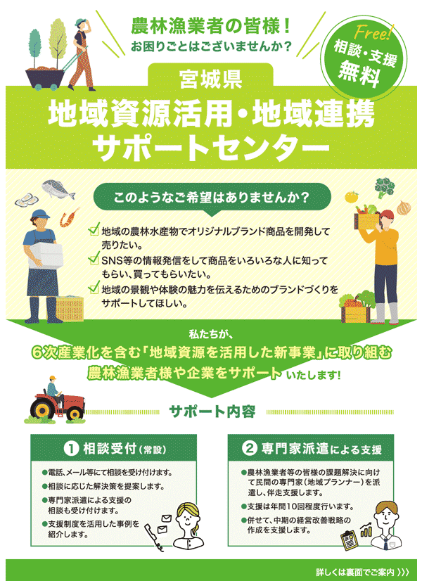 宮城県地域資源活用・地域連携サポートセンター サポートセンターチラシ 表